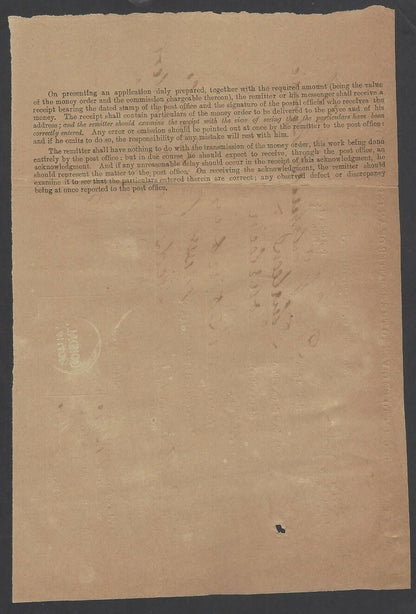 India 1881 receipt to Inland Money Order