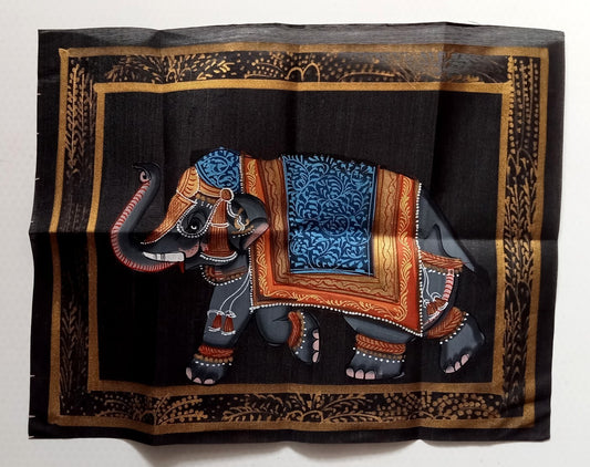 India vintage hand painting on cloth ELEPHANT 10 x 13 inches
