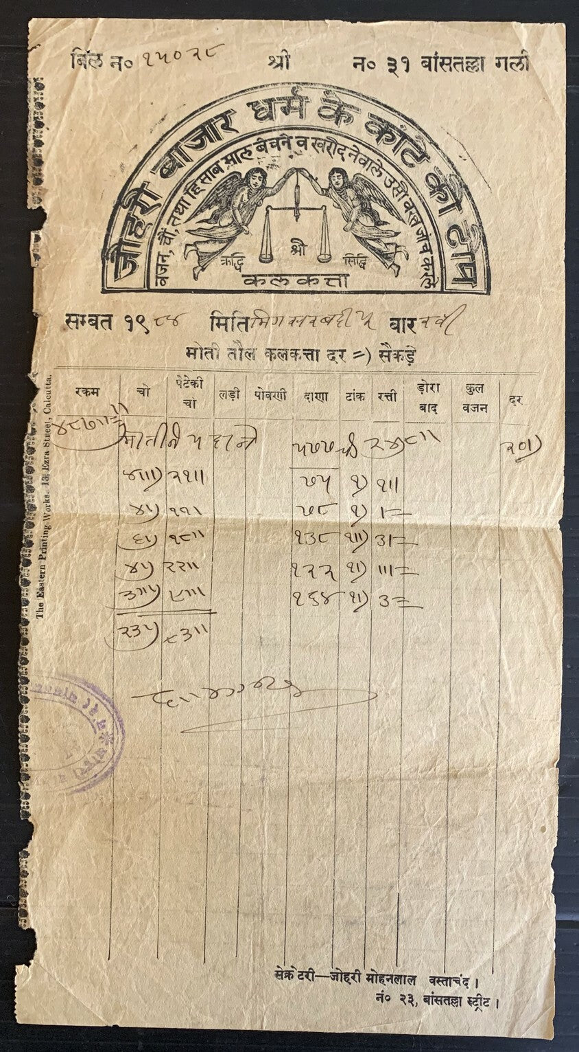 AOPIMT India Pictorial billhead Scales of Truth 