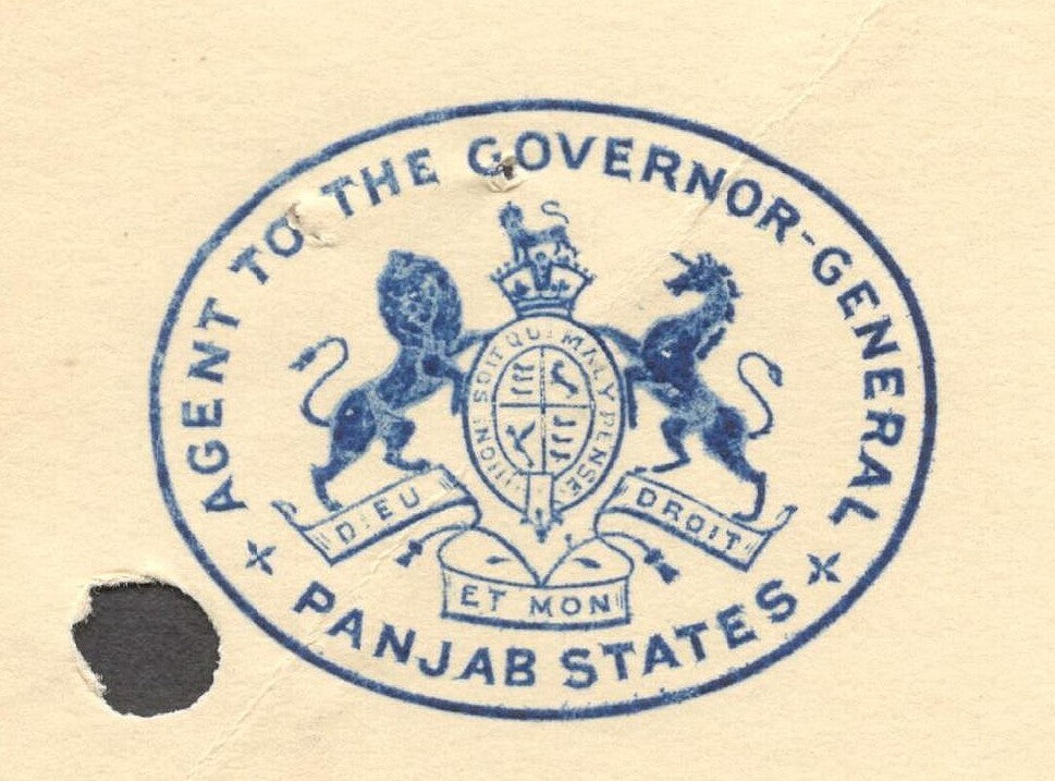 India 1933 crested letter AGENT TO THE GOVERNOR GENERAL / PANJAB STATES