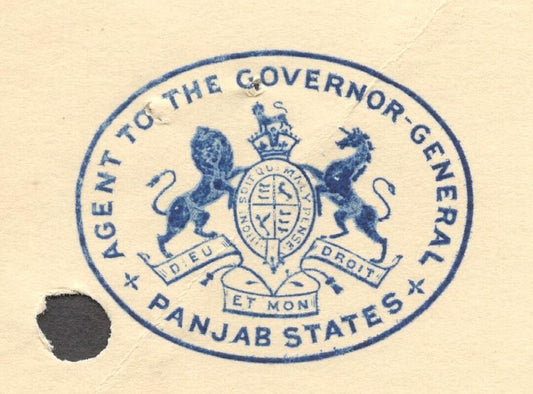 India 1933 crested letter AGENT TO THE GOVERNOR GENERAL / PANJAB STATES