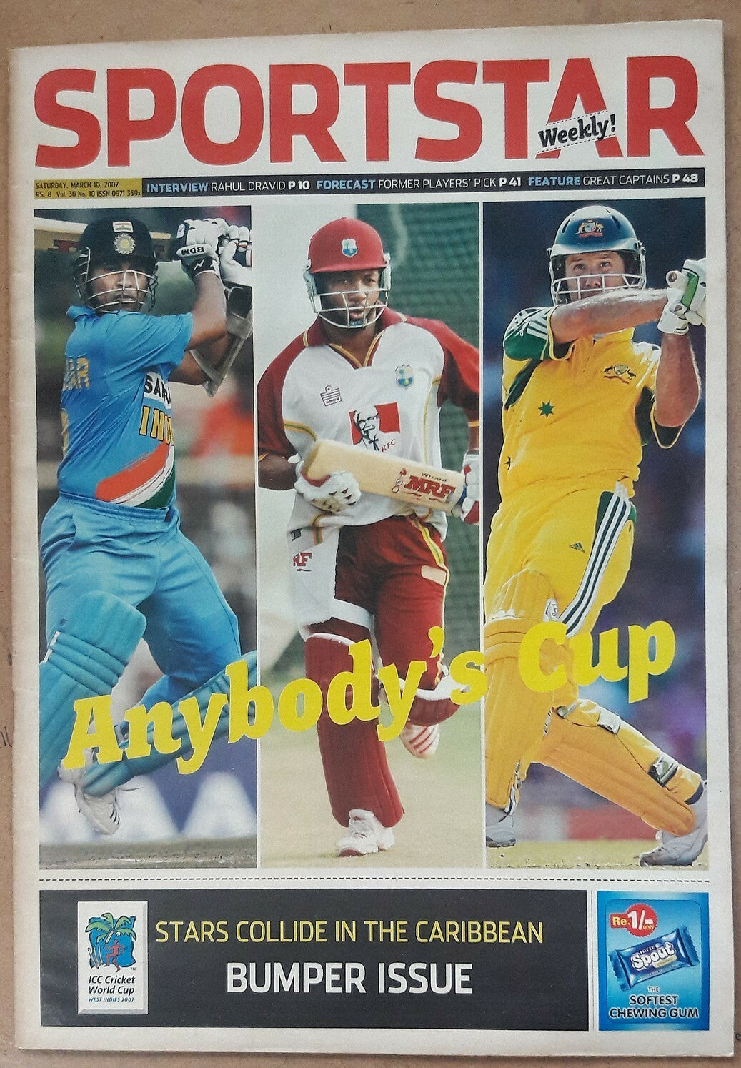 India Sportstar 2007-10 CRICKET cover issues 10” X 13” (5)
