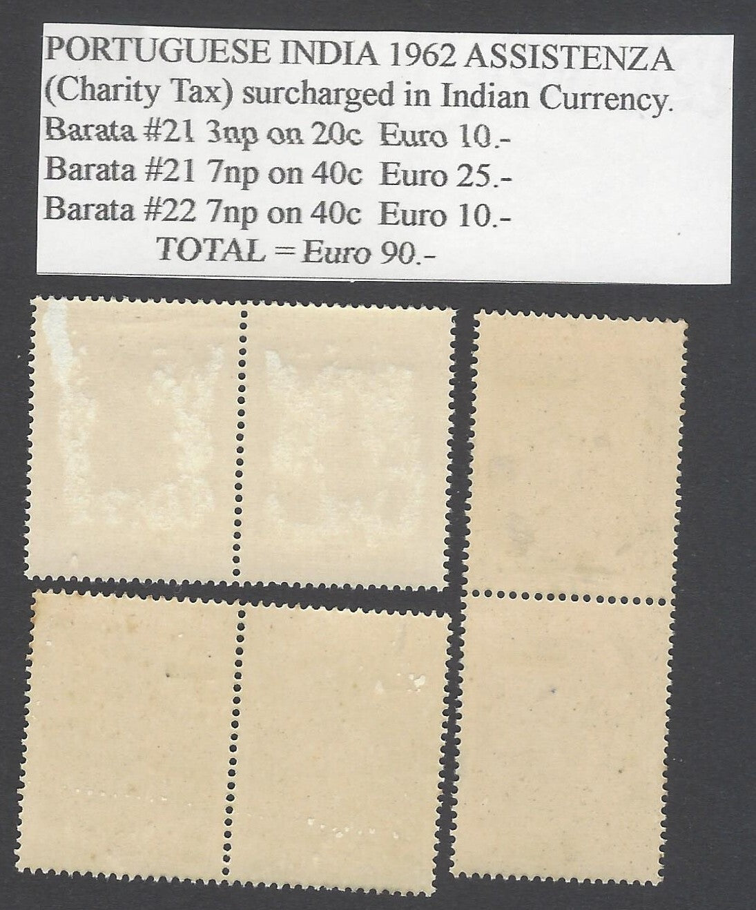 AOP Portuguese India 1962 Assistenza with Indian Currency surcharges MNH pairs