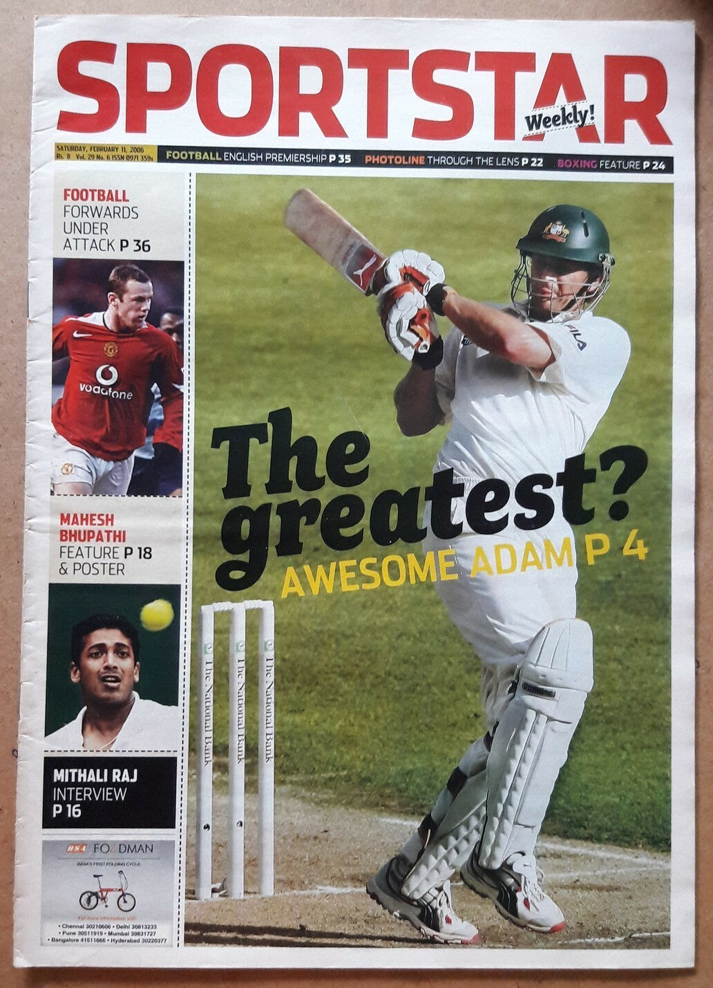 India Sportstar 2006-11 CRICKET cover issues 10” X 13” (5)