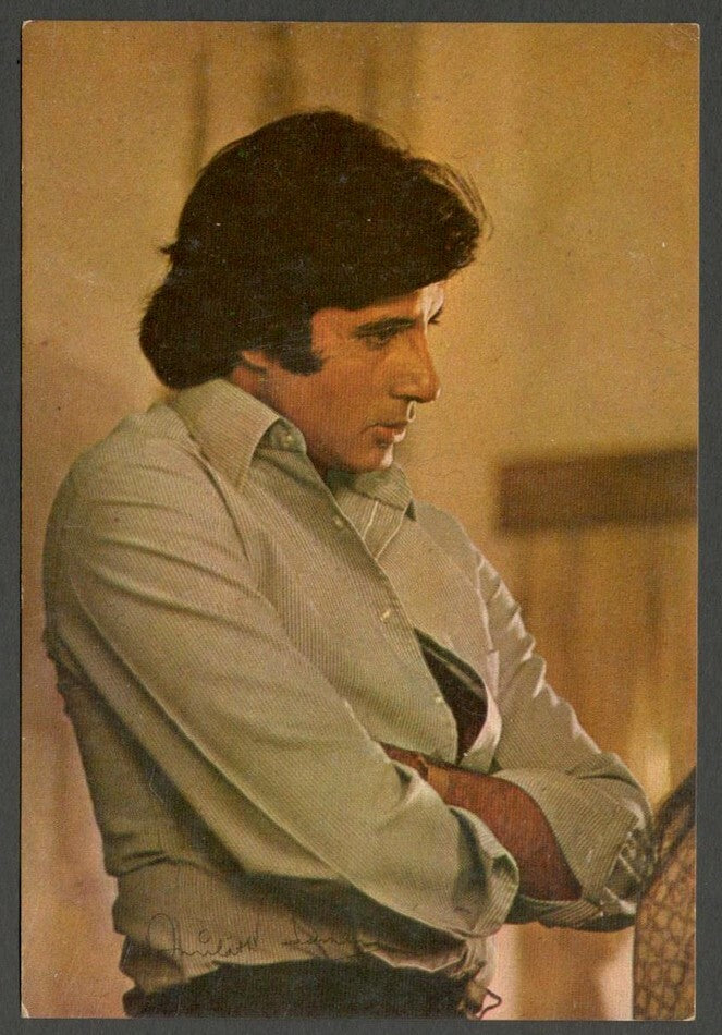 India Bollywood vintage postcard wth facsimile signature AMITABH BACHAN ELAR 293