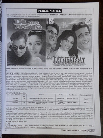 Bollywood Trade magazine COMPLETE CINEMA 1 Feb 2014 issue – Madhuri Dixit cover