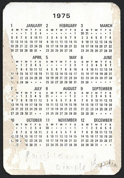 India Bollywood 1975 pocket calendar Rajesh Khanna