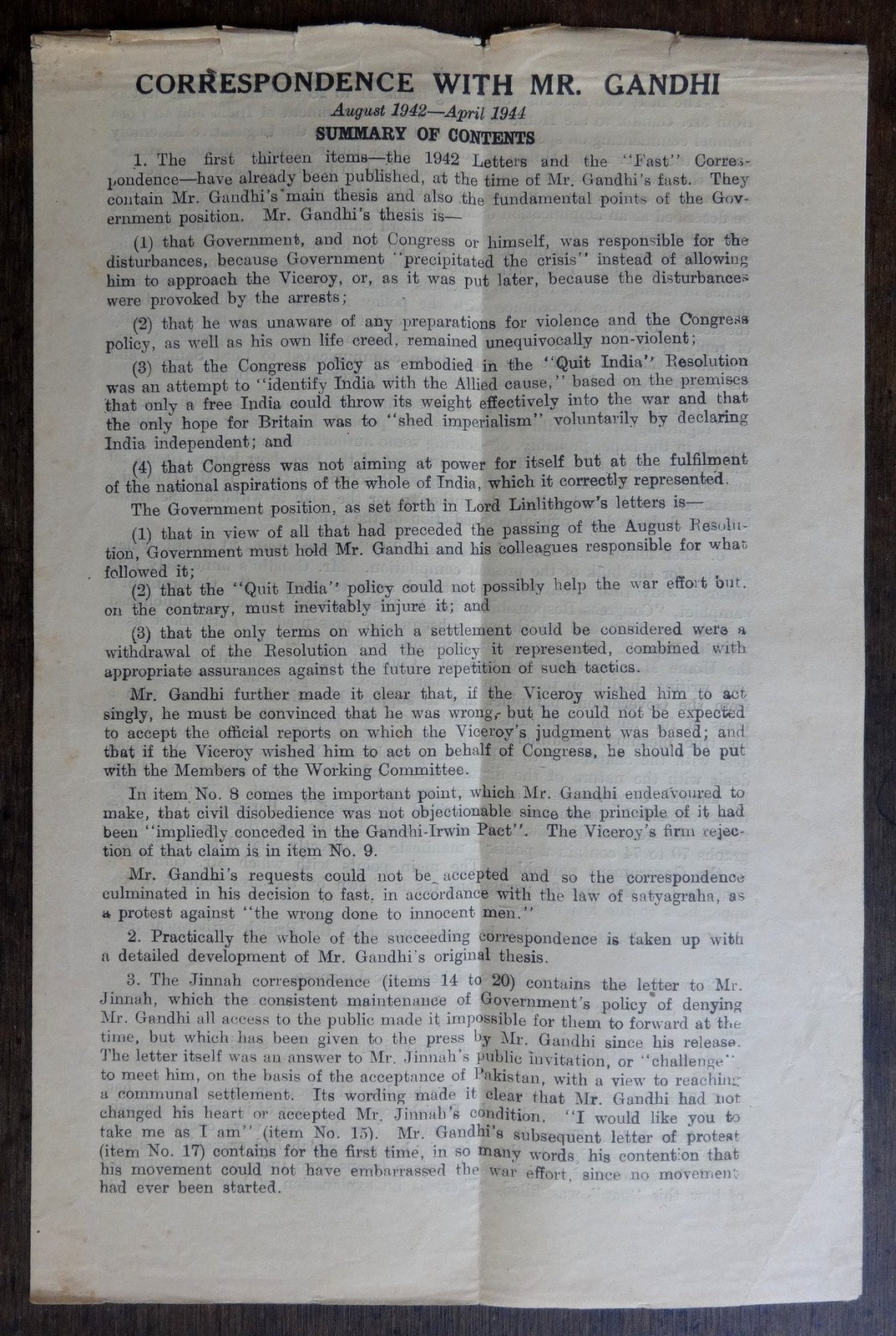 India 1944 GOI publication CORRESPONDENCE WITH MR. GANDHI 1942-4 125pgs
