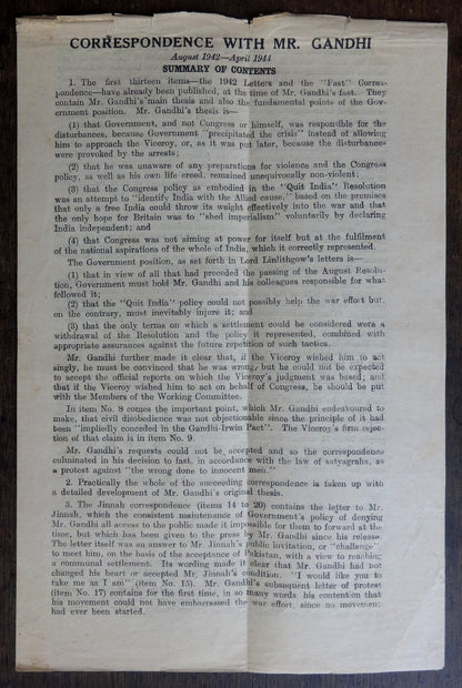 India 1944 GOI publication CORRESPONDENCE WITH MR. GANDHI 1942-4 125pgs