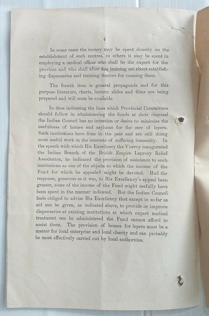 India BRITISH EMPIRE LEPROSY RELIEF ASSOC 1940s Memorandum 4pgs
