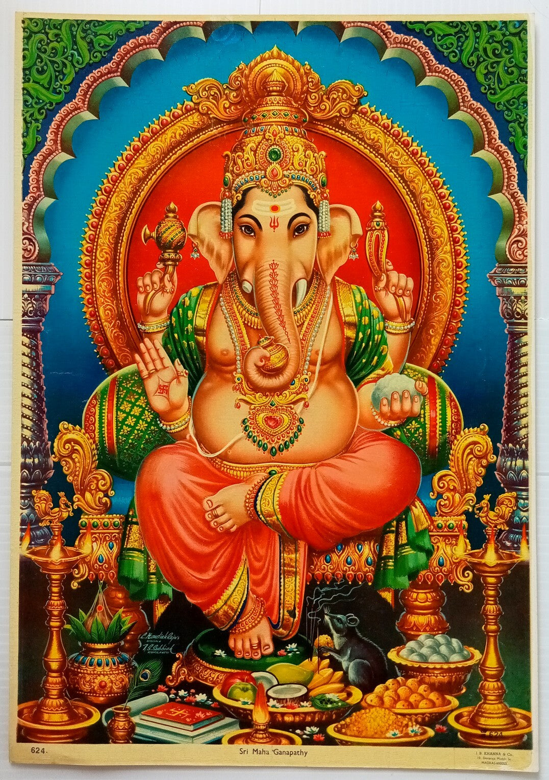 AOP India SRI MAHA GANAPATHY Hindu God Poster J.B.KHANNA & Co. 49cm x 34cm R