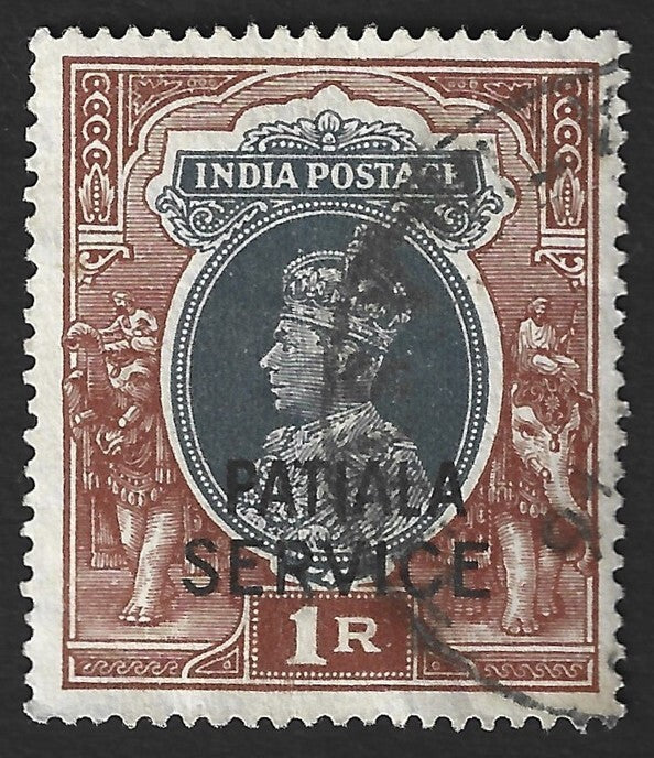 India Patiala State KGVI 1939-44 1r grey & red brown used SGO82 £11