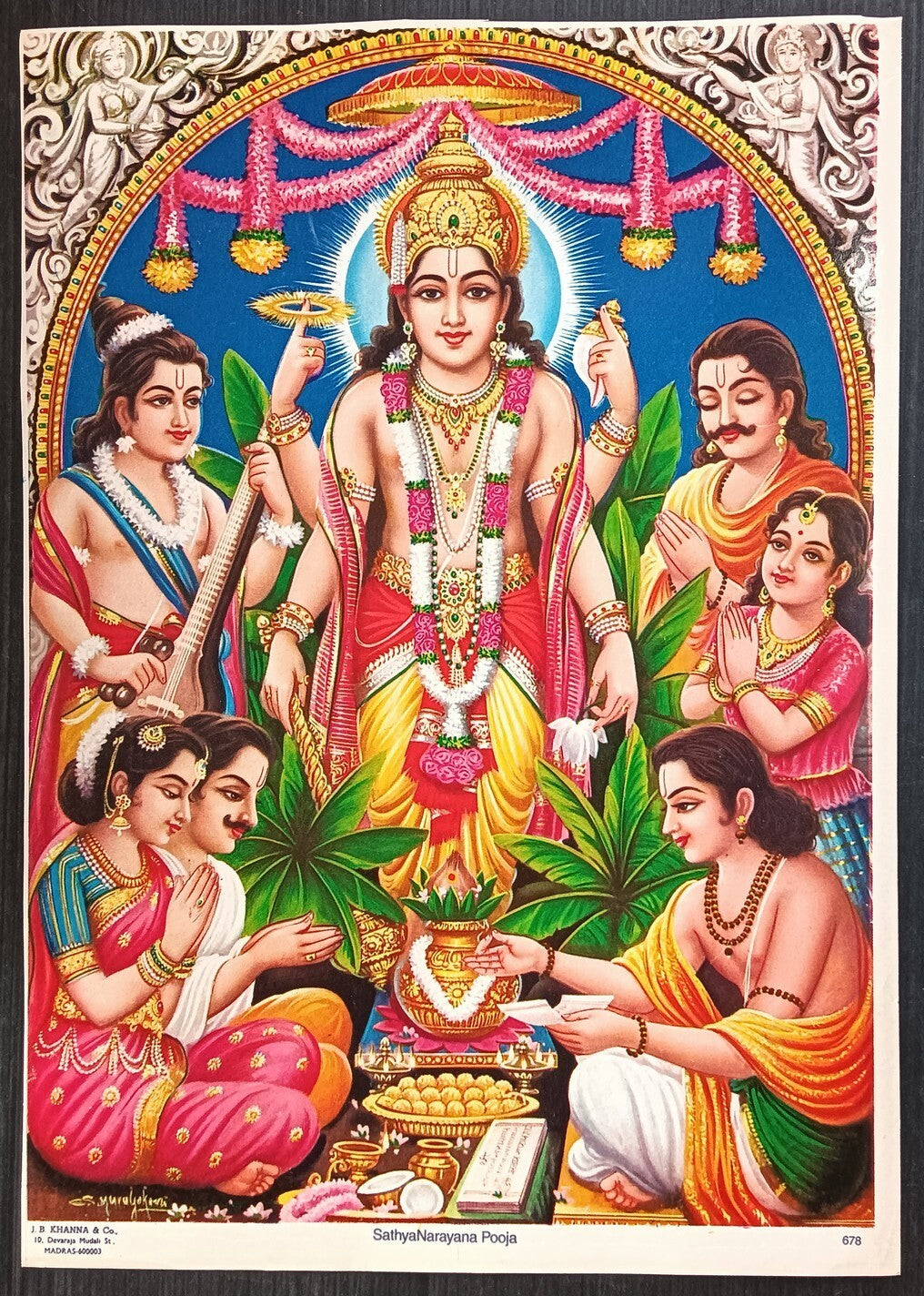 India vintage poster SATHYA NARAIN POOJA by J.B.Khanna & Co. 9.5"x13.5" inches