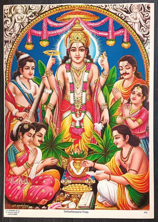 India vintage poster SATHYA NARAIN POOJA by J.B.Khanna & Co. 9.5"x13.5" inches