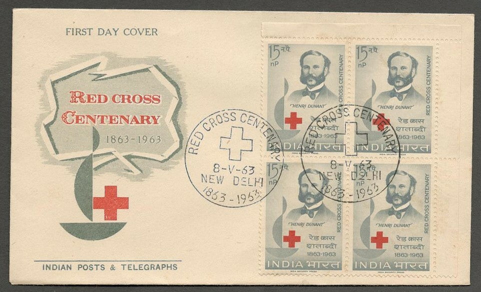 AOP India 1963 Red Cross block of 4 on FDC First Day cover