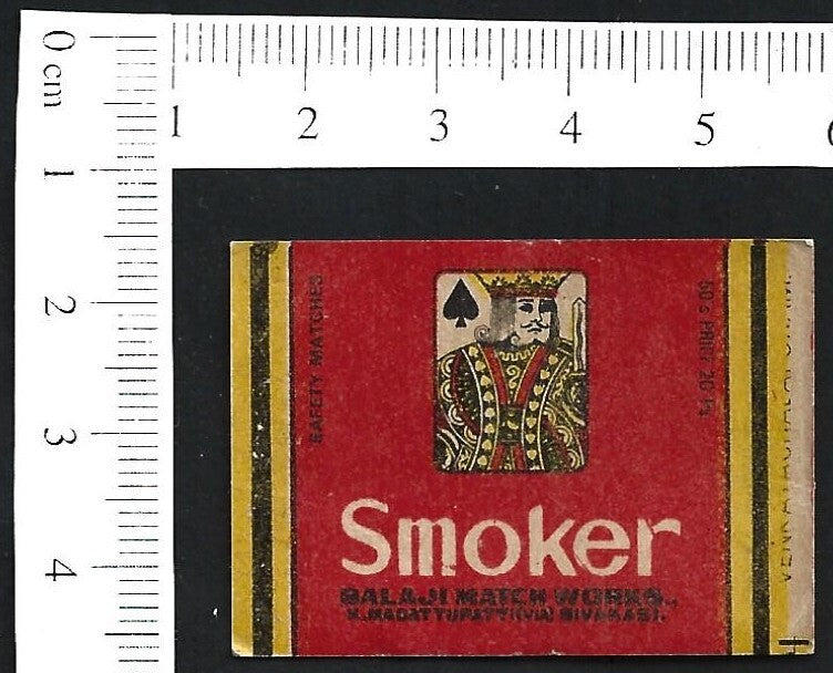 India vintage 1940s-50s matchbox label SMOKER Playing cards King of Spades