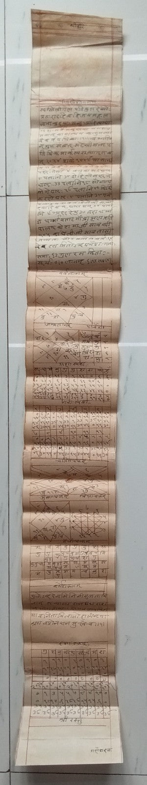 India vintage hand drawn handwritten Hindu horoscope scroll 5 x 42 inches