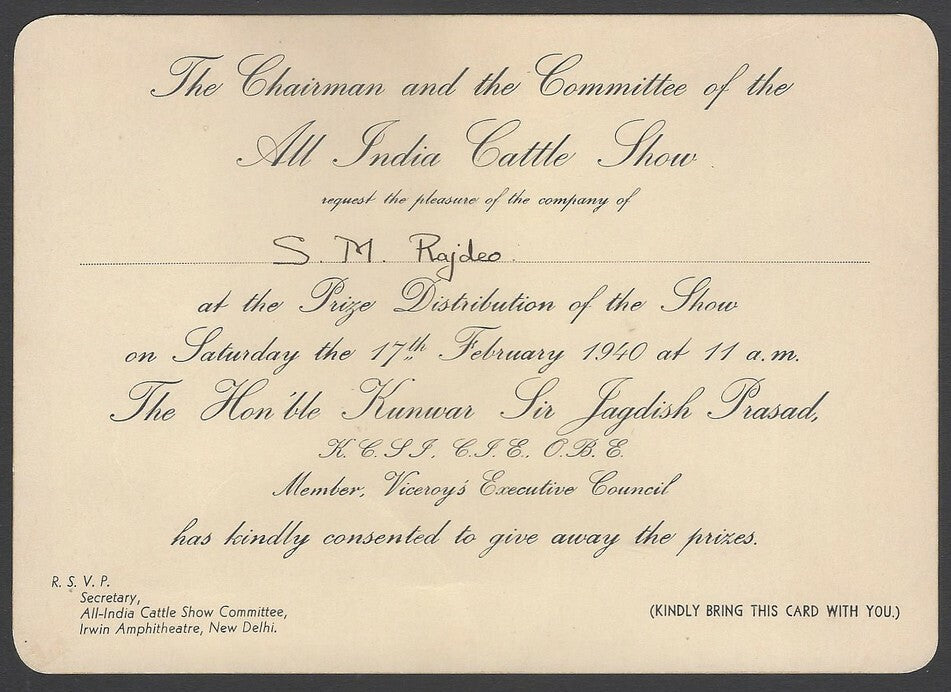 AOP India 1940 ALL INDIA CATTLE SHOW invitation