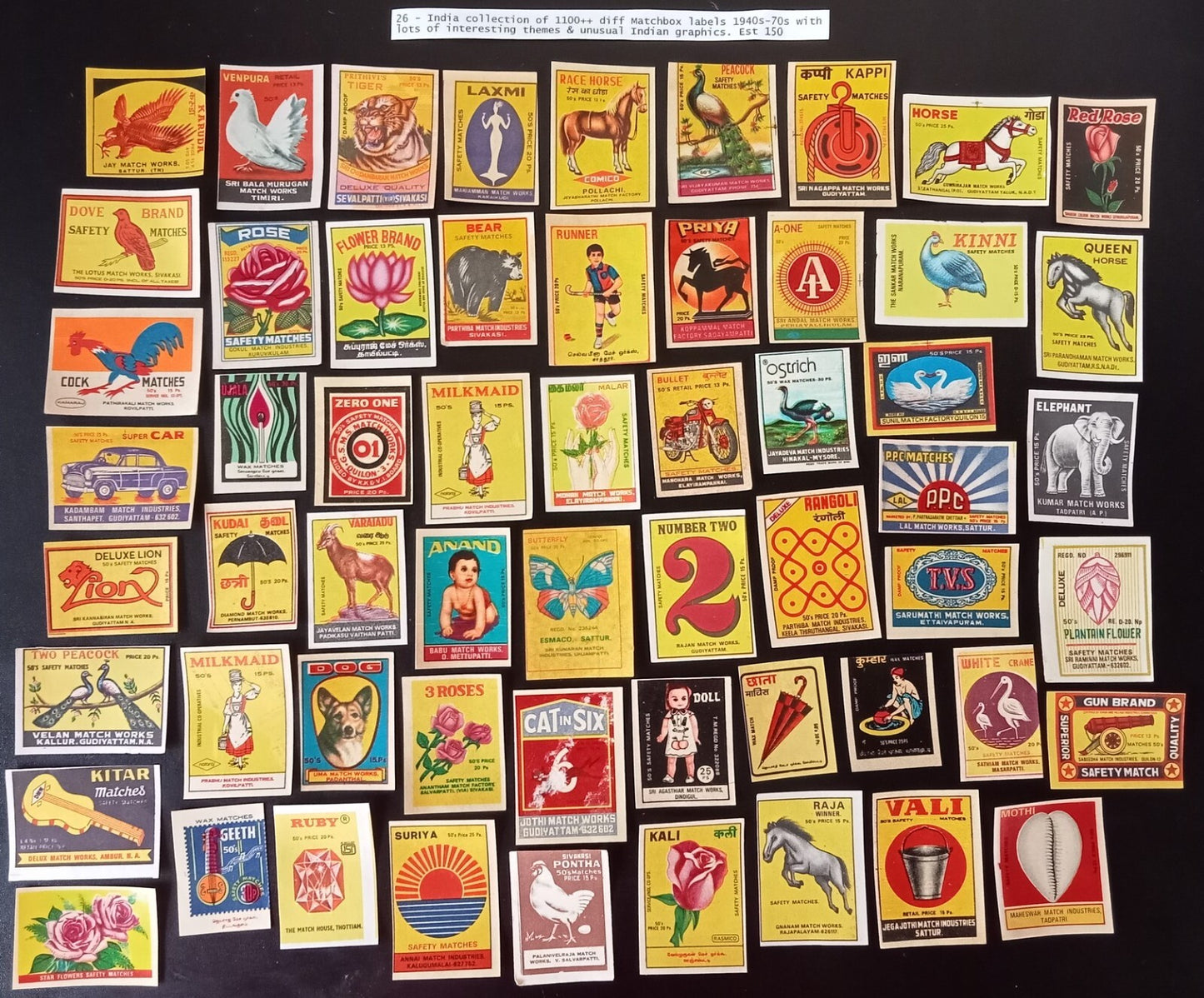 Collection of vintage matchbox labels India unusual graphics 900+ different