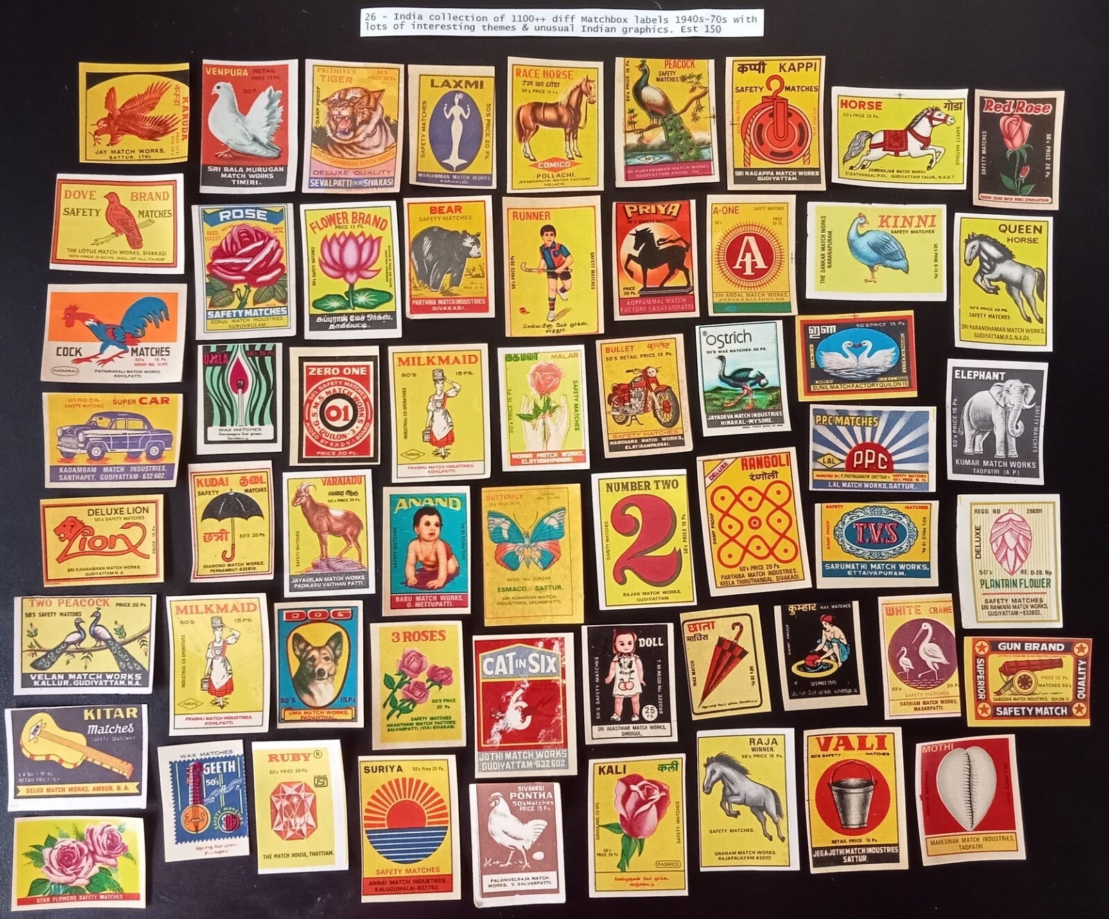Collection of vintage matchbox labels India unusual graphics 900+ different