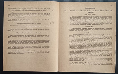 India POSTAL NOTICE 1930 Express delivery of Unregistered articles + CIRCULAR