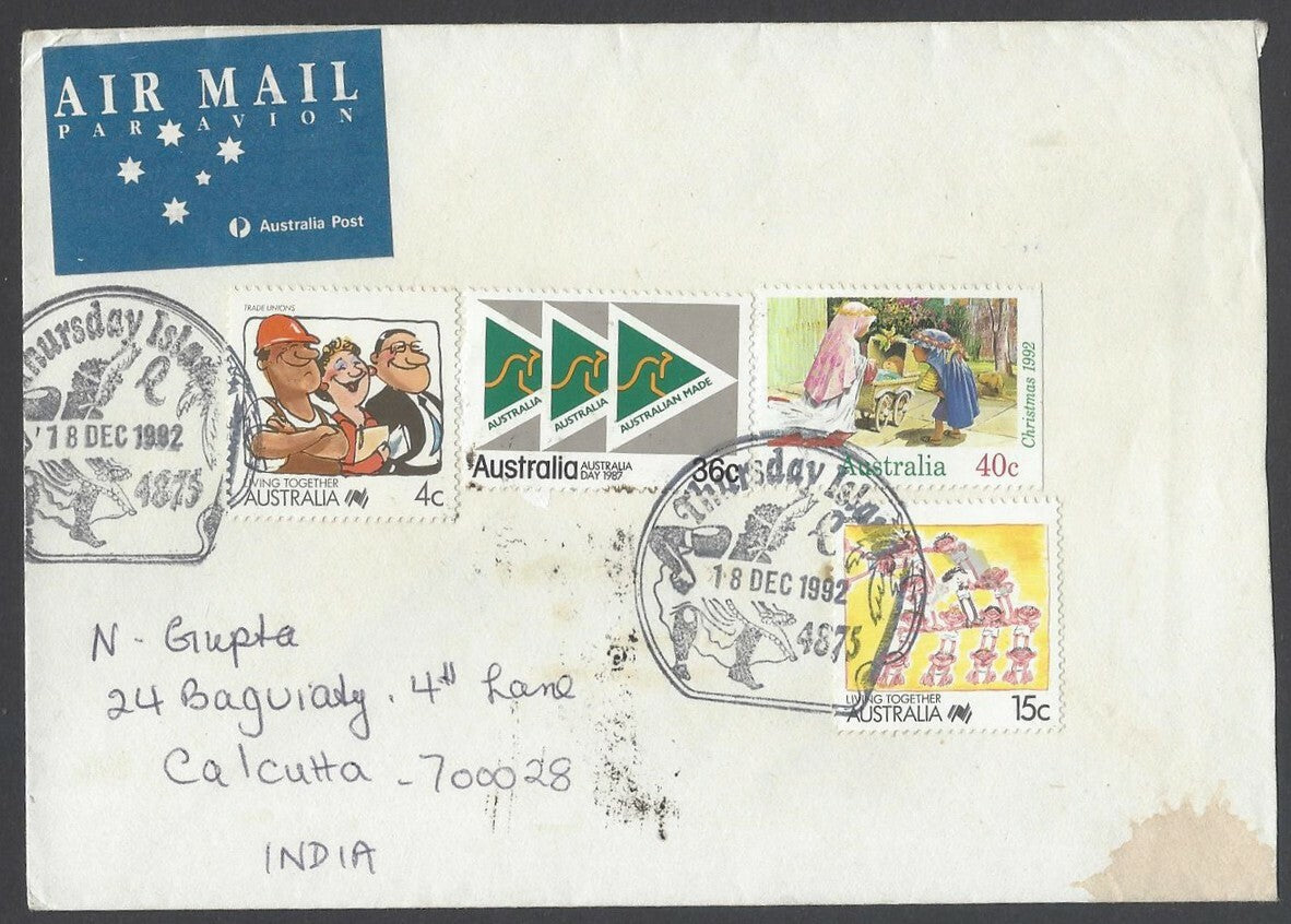 AOP Australia THURSDAY ISLAND 1992 cover to India