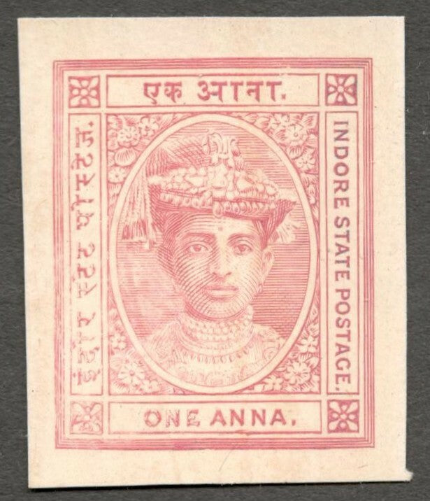 AOP India INDORE State 1904 1a colour trial in red on card