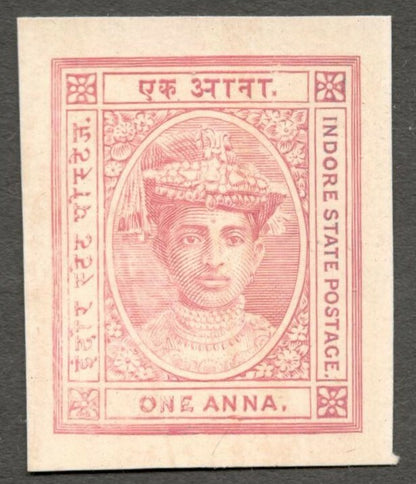 AOP India INDORE State 1904 1a colour trial in red on card