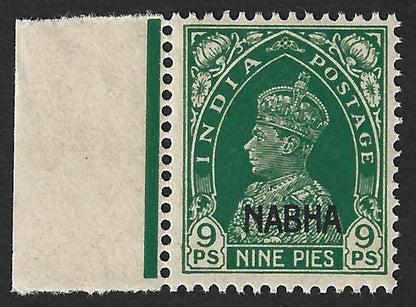 India Nabha State KGVI 1941-45 9p green MNH block of 4 SG 97 £12