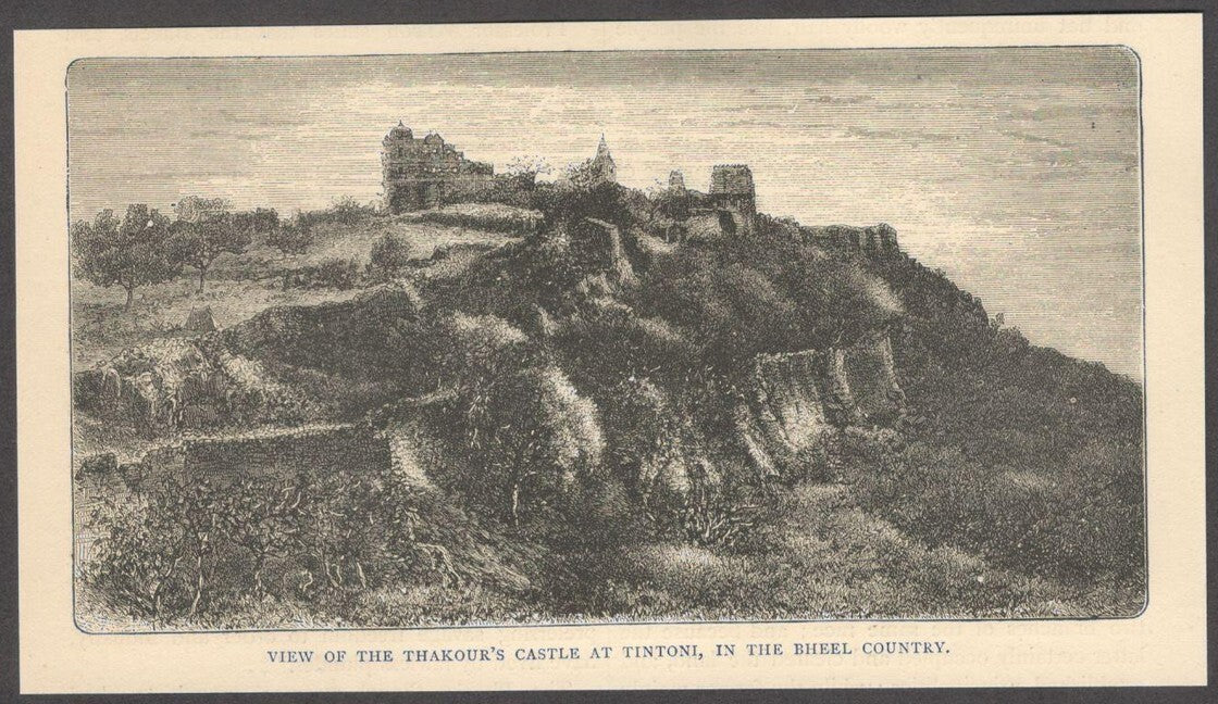 India THAKOUR'S CASTLE, BHEEL COUNTRY engraved print Rousslet 1876 6.5"x3.5"