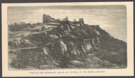 India THAKOUR'S CASTLE, BHEEL COUNTRY engraved print Rousslet 1876 6.5"x3.5"
