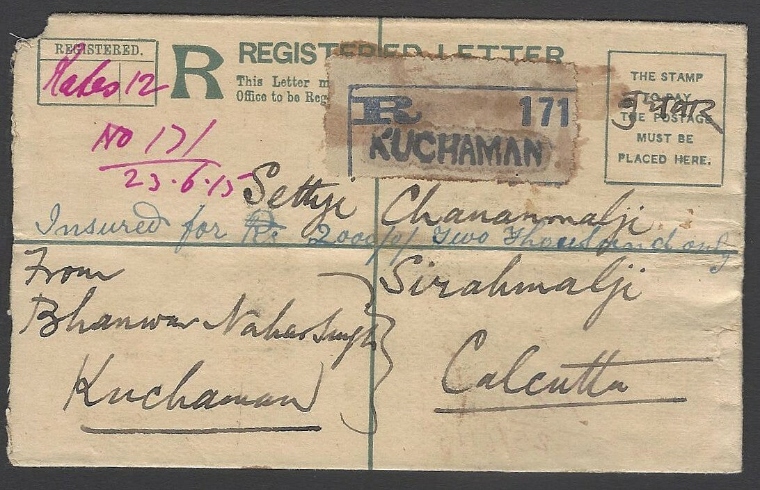 AOP India Kedvll 2a registered envelope uprated Kedvll 1R pair, etc.
