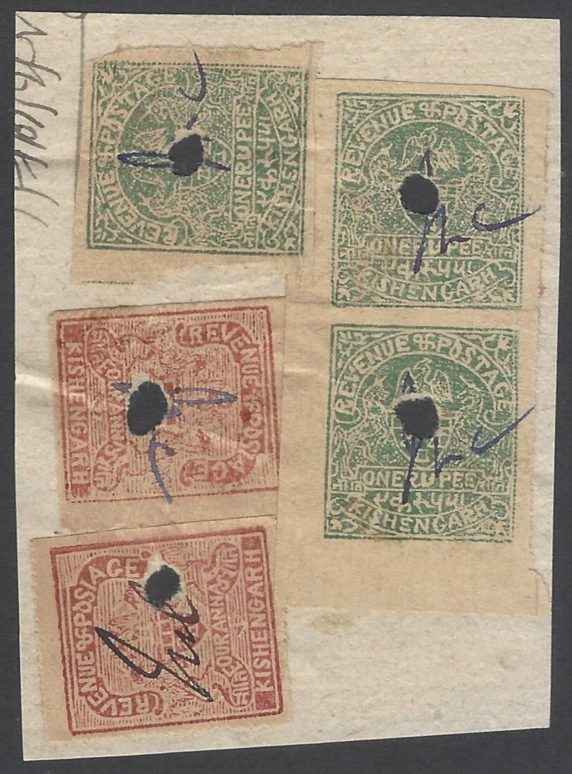 AOP India Kishangarh State revenue stamps on piece