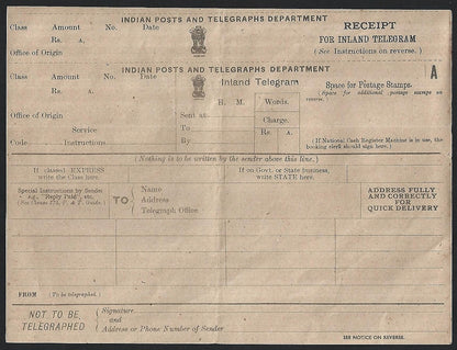 India 1948 mint telegram printed by SURVEY OF INDIA