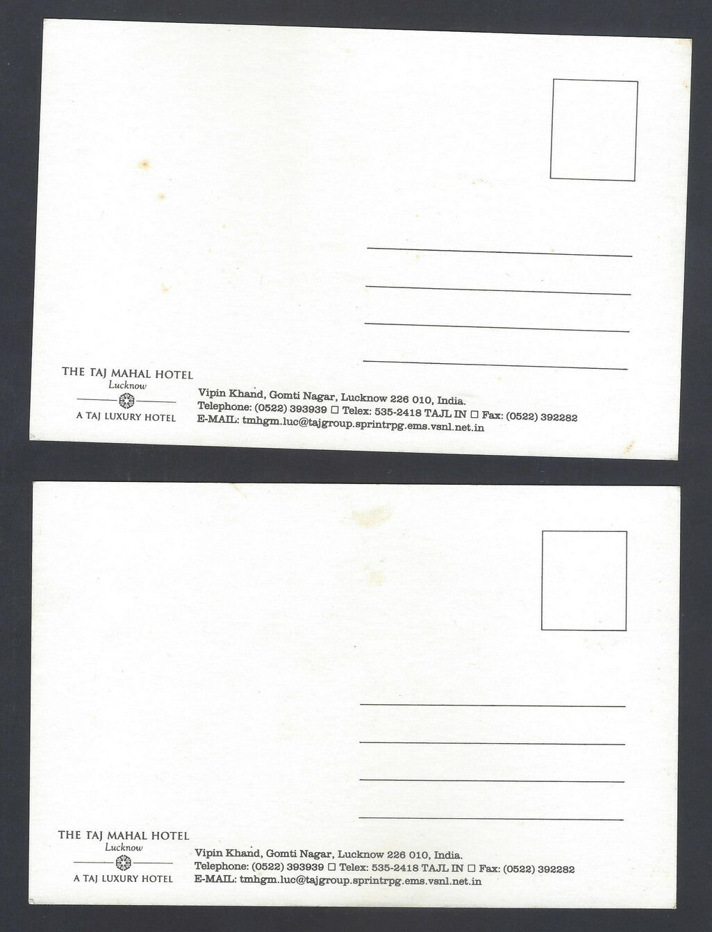 AOP India Taj Mahal Hotel, Lucknow set of 8 souvenir postcards