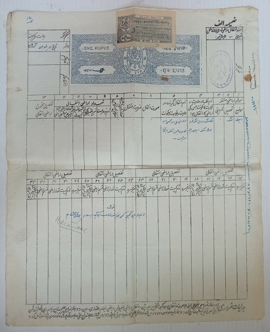 AOP India Jind State 2a blue Court Fee on LARGE 1R blue stamp paper