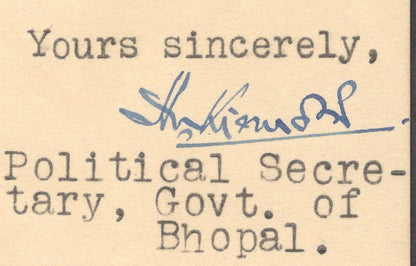 India 1946 crested letter POLITICAL DEPARTMENT * GOVT. OF BHOPAL signed