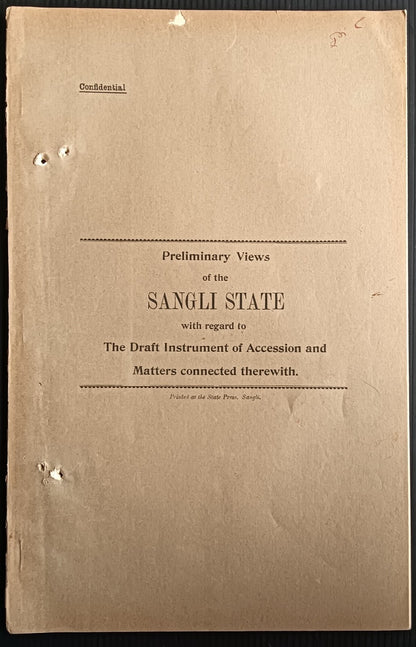 India 1937 ACCESSION Negotiations Views of SANGLI STATE 21pgs printed