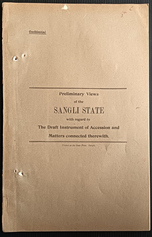 India 1937 ACCESSION Negotiations Views of SANGLI STATE 21pgs printed