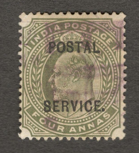 (AOP) India KEdVII 4a with POSTAL SERVICE overprint used