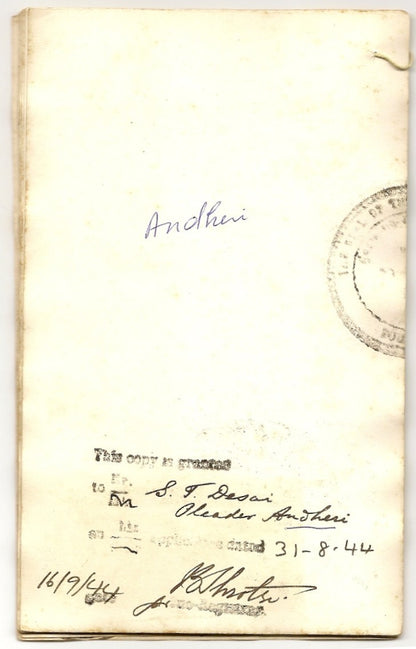 India 1944 photo doc Shaporji P Mistry mortgage DN Rd property to Naoraji Wadia