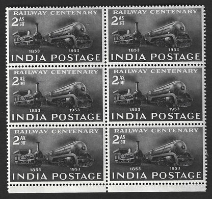 India 1948 Railway Centenary 2a MNH block of 6