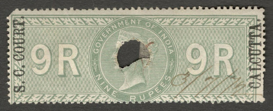 AOP India 1868-69 S C COURT CALCUTTA ovpt on SPECIAL ADHESIVE 9R used. Bft 70