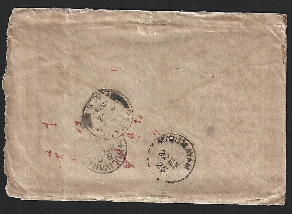 Malaya 1925 unpaid cover from India to RAWANG with postage due mark