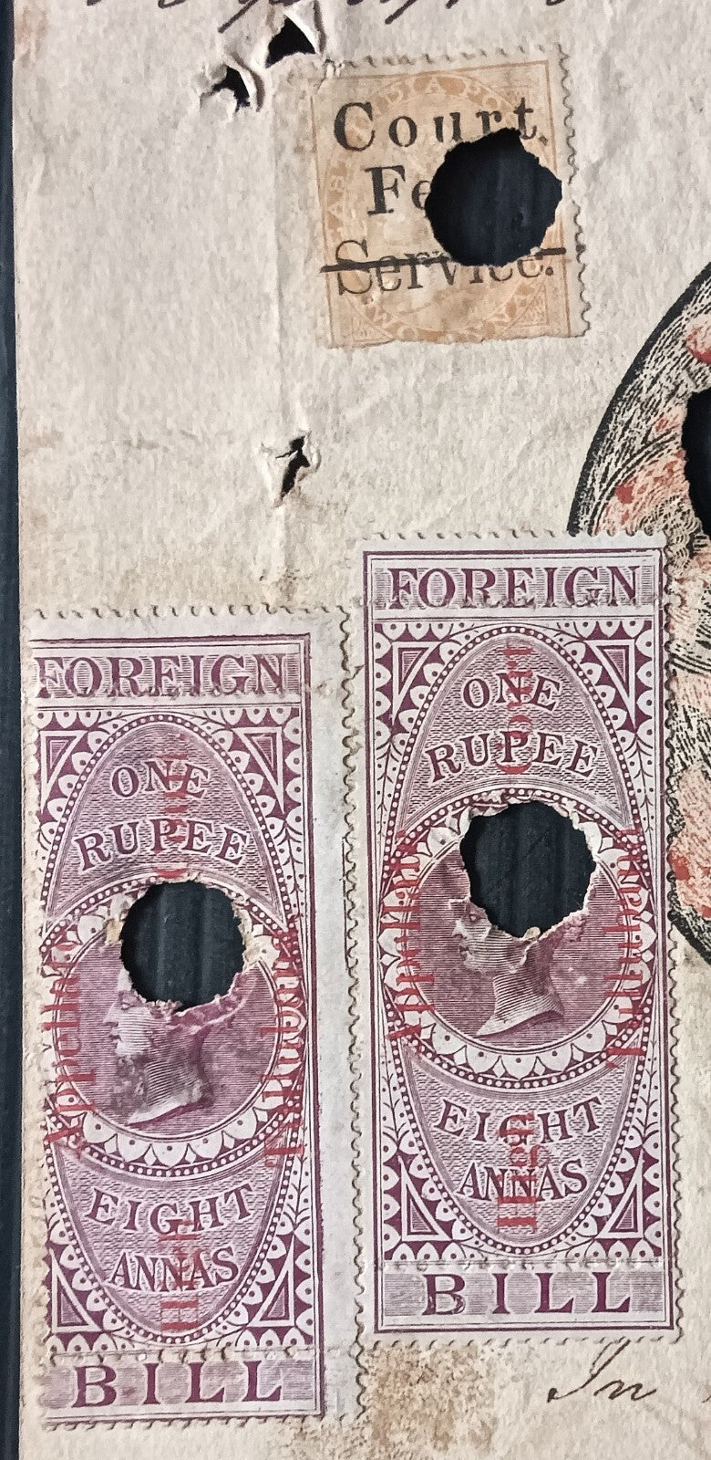 India APPELLATE TALLUBANA on QV Foreign Bill 1R8a x 2 on 4R stamp paper zaz