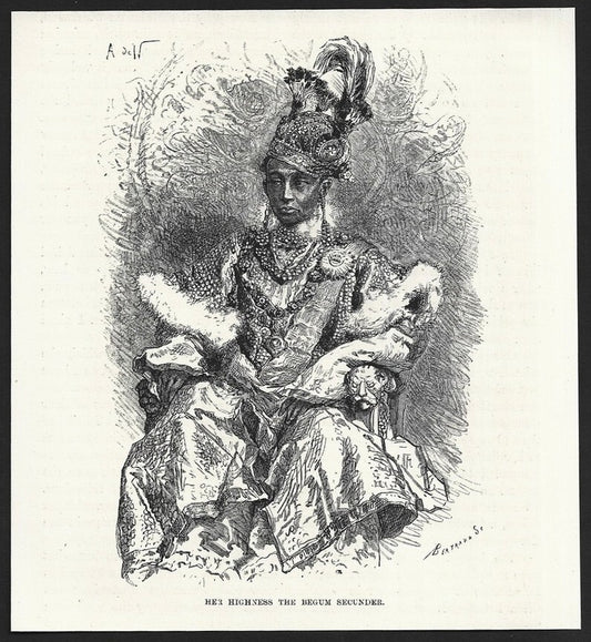 India HER HIGHNESS BEGUM SECUNDER engraved print ex libris Rousslet 1876 6"x6"