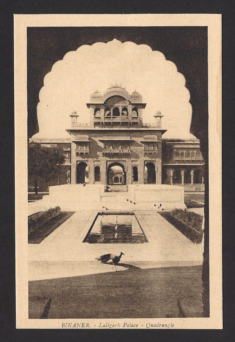 India Bikaner State vintage postcard Lallgarh Palace quadrangle
