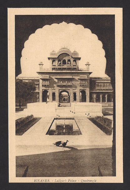 India Bikaner State vintage postcard Lallgarh Palace quadrangle