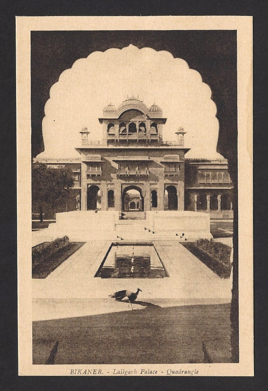 India Bikaner State vintage postcard Lallgarh Palace quadrangle