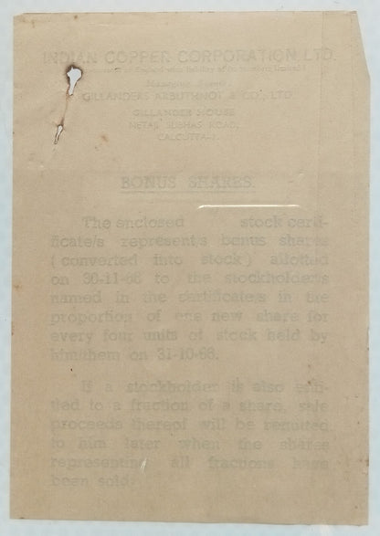 India INDIAN COPPER CORPORATION 1966 share certificate